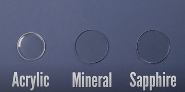 acrylic, mineral, and sapphire watch glass