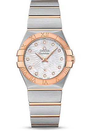 Omega Constellation Quartz Watch - 27 mm Steel Case - 18K Red Gold Bezel - Mother-Of-Pearl Diamond Dial - 123.20.27.60.55.007