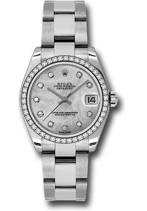 Rolex Steel and White Gold Datejust 31 Watch - 46 Diamond Bezel - Mother-Of-Pearl Diamond Dial - Oyster Bracelet - 178384 mdo