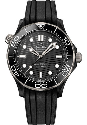 Omega Seamaster Diver 300M Co-Axial Master Chronometer Watch - 43.5 mm Black Ceramic Case - Unidirectional Bezel - Black Ceramic Dial - Black Rubber Strap - 210.92.44.20.01.001