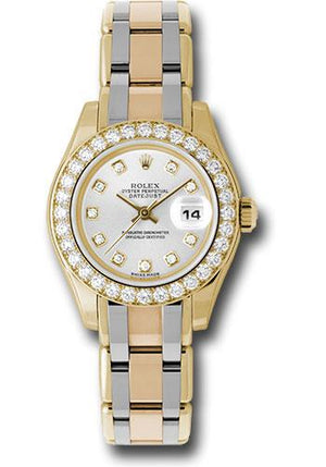 Rolex Yellow Gold Lady-Datejust Pearlmaster 29 Watch - 32 Diamond Bezel - Silver Diamond Dial - 80298bic sd