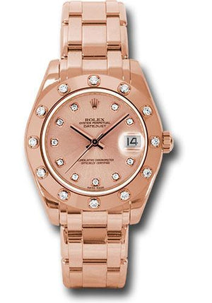 Rolex Pink Gold Datejust Pearlmaster 34 Watch - 12 Diamond Bezel - Pink Diamond Dial - 81315 pchd