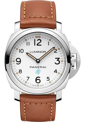 Panerai Luminor Base Logo - 44mm - Brushed Steel - Black Dial - Gold Calf Monte Carlo Strap - PAM00775