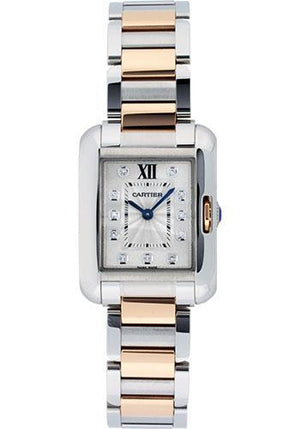 Cartier Tank Anglaise Small Model Watch - 30 x 22.7 mm Pink Gold And Steel Case - Silver Diamond Dial - WT100024