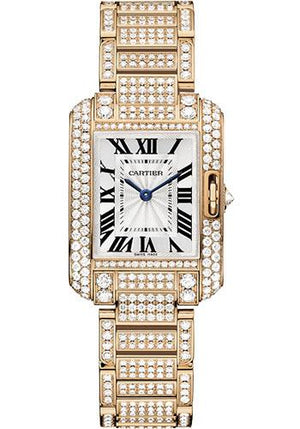 Cartier Tank Anglaise Watch - Small Pink Gold Diamond Case - Diamond Bracelet - HPI00558